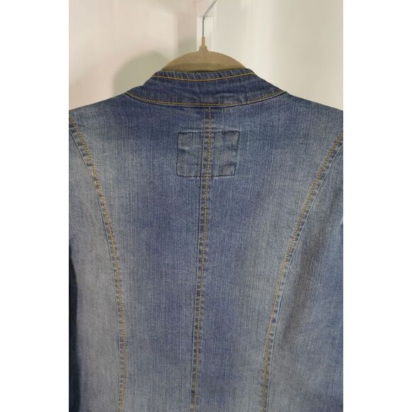 Vintage NYC Dollhouse XL Distressed Denim Bomber Jacket with Zippered Detailing - Picture 5 of 8